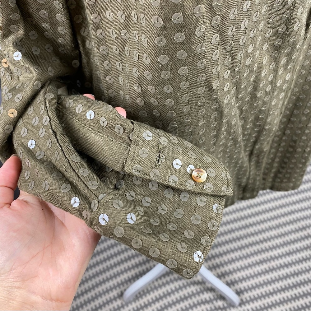 Anthropologie Maeve Green Sequin Button Up C1 - Picture 6 of 14